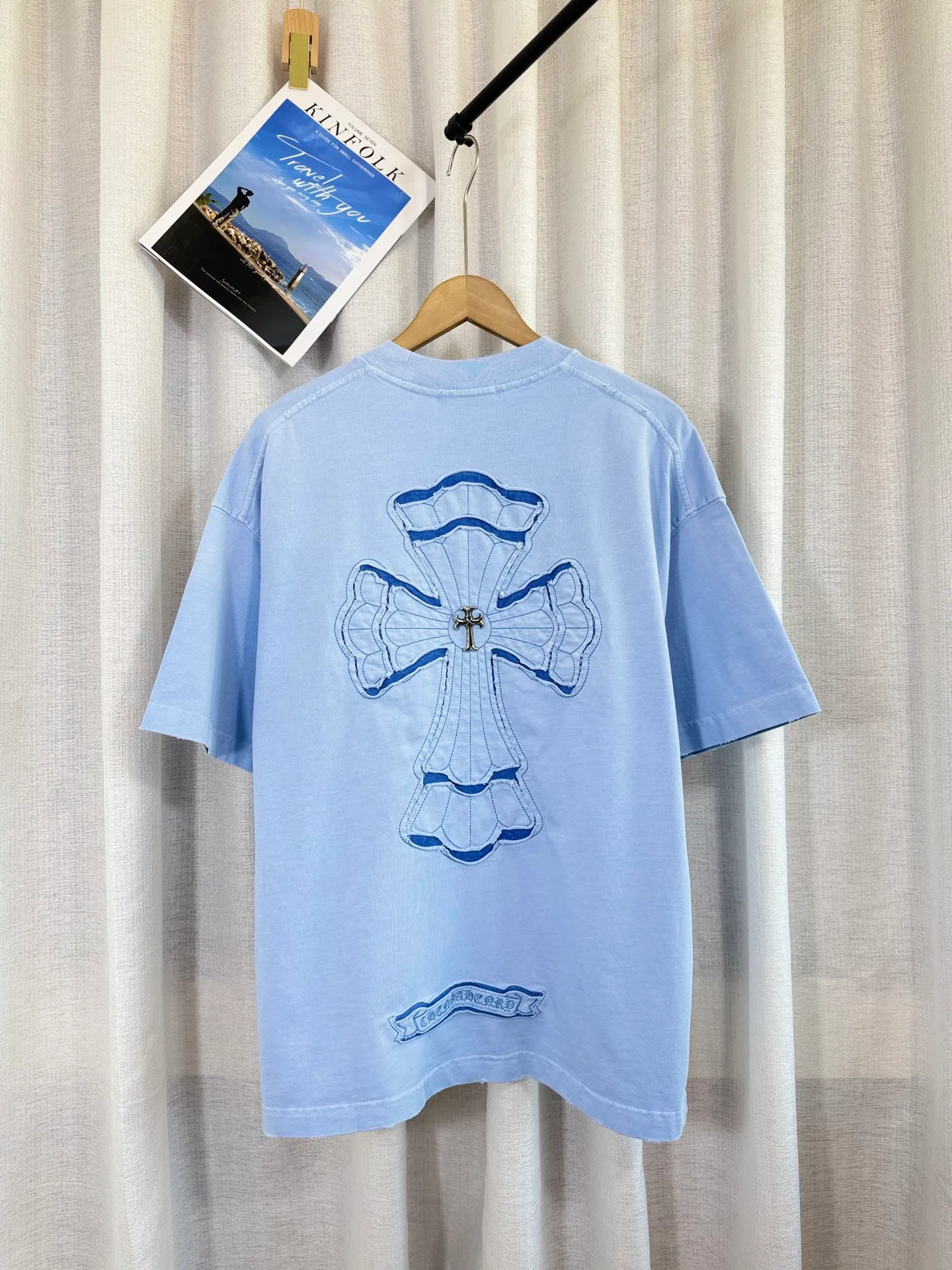 P230 ch high version Chrome Hearts 2025 spring and summer new cross patch washed short-sleeved T-shirt, fabric: 26 double yarns, 320 grams weight, cross patch embroidery, heavy washing Printing process: patch embroidery Color: blue gray Size: S M L XL Style number: 5163